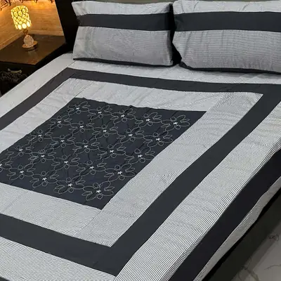 3 Pcs Cotton Sotton Patchwork Double Bedsheet