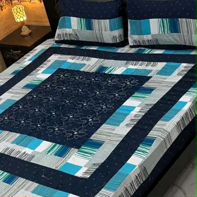 3 Pcs Cotton Sotton Patchwork Double Bedsheet