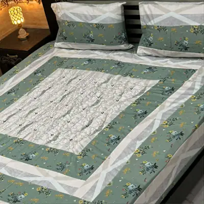 3 Pcs Cotton Sotton Patchwork Double Bedsheet