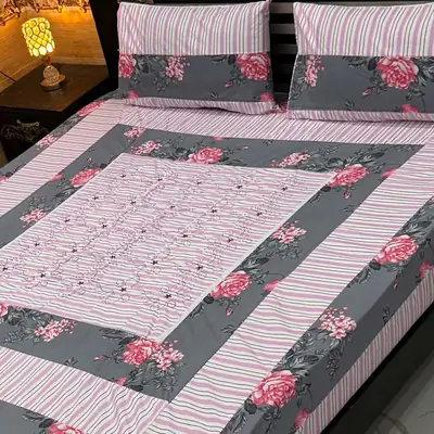 3 Pcs Cotton Sotton Patchwork Double Bedsheet