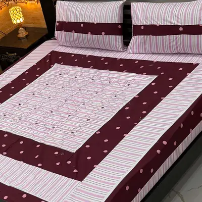 3 Pcs Cotton Sotton Patchwork Double Bedsheet
