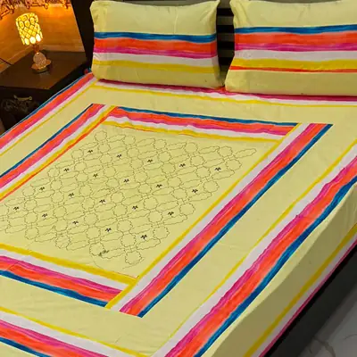 3 Pcs Cotton Sotton Patchwork Double Bedsheet