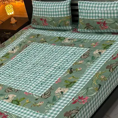 3 Pcs Cotton Sotton Patchwork Double Bedsheet