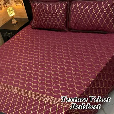 3 Pcs Velvet Textured Double Bedsheet
