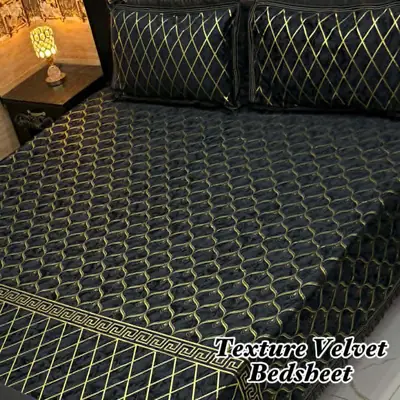 3 Pcs Velvet Textured Double Bedsheet