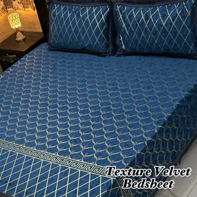 3 Pcs Velvet Textured Double Bedsheet