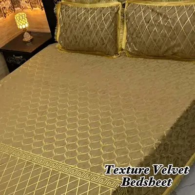3 Pcs Velvet Textured Double Bedsheet