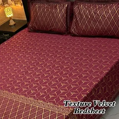 3 Pcs Velvet Textured Double Bedsheet
