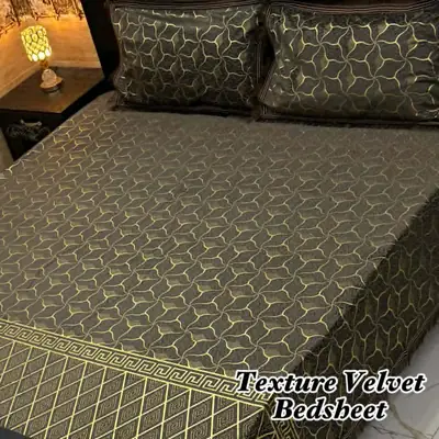 3 Pcs Velvet Textured Double Bedsheet