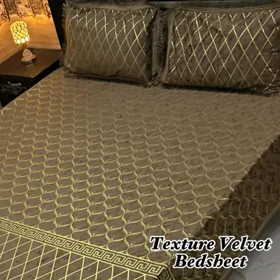 3 Pcs Velvet Textured Double Bedsheet