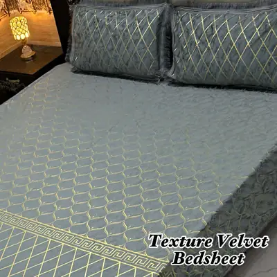 3 Pcs Velvet Textured Double Bedsheet