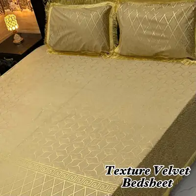 3 Pcs Velvet Textured Double Bedsheet