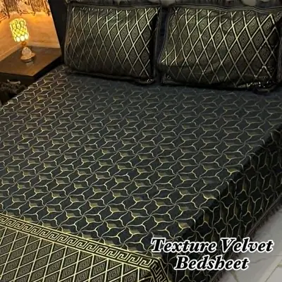 3 Pcs Velvet Textured Double Bedsheet