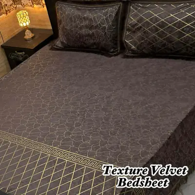 3 Pcs Velvet Textured Double Bedsheet