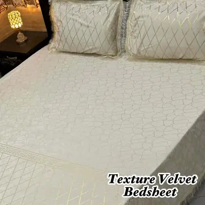 3 Pcs Velvet Textured Double Bedsheet