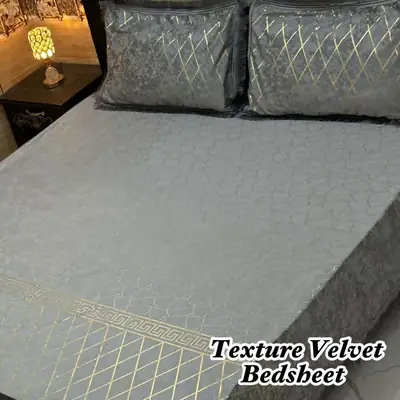 3 Pcs Velvet Textured Double Bedsheet