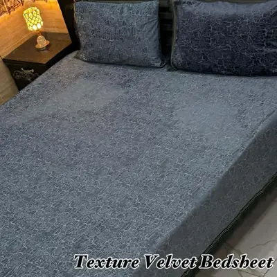 3 Pcs Velvet Textured Double Bedsheet
