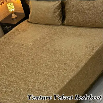 3 Pcs Velvet Textured Double Bedsheet