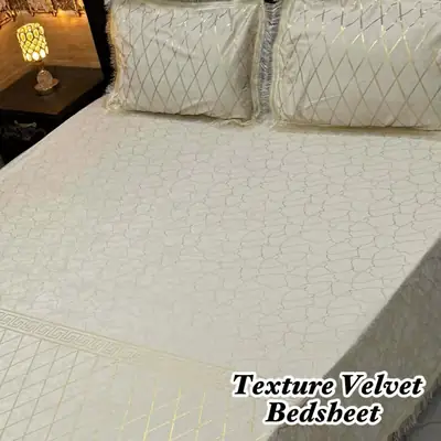 3 Pcs Velvet Textured Double Bedsheet