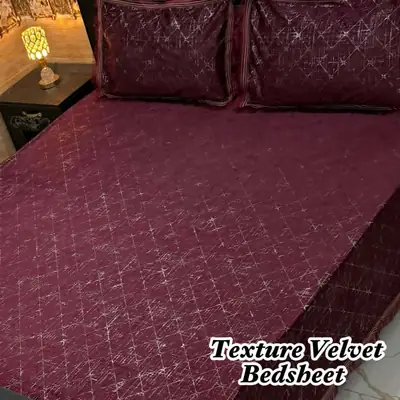 3 Pcs Velvet Textured Double Bedsheet