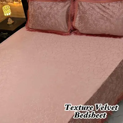 3 Pcs Velvet Textured Double Bedsheet