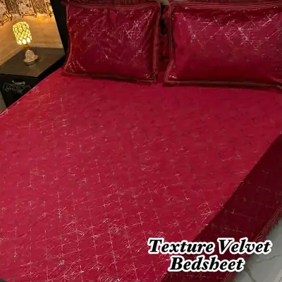 3 Pcs Velvet Textured Double Bedsheet