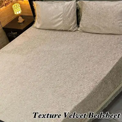3 Pcs Velvet Textured Double Bedsheet