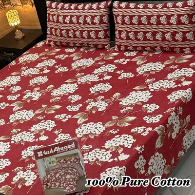 3 Pcs Cotton Printed Double Bedsheet