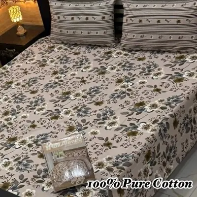 3 Pcs Cotton Printed Double Bedsheet