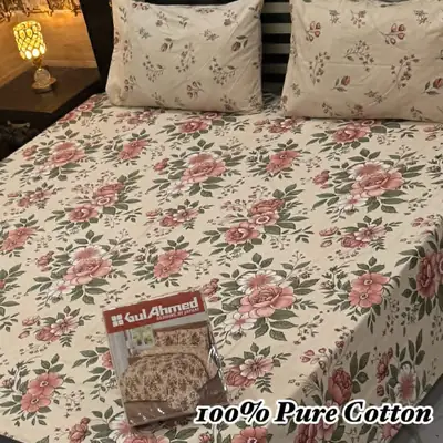 3 Pcs Cotton Printed Double Bedsheet
