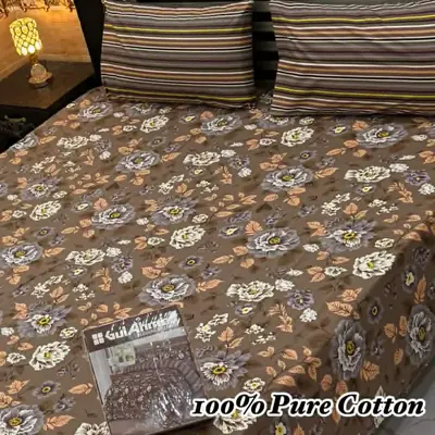 3 Pcs Cotton Printed Double Bedsheet