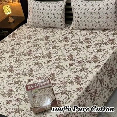 3 Pcs Cotton Printed Double Bedsheet