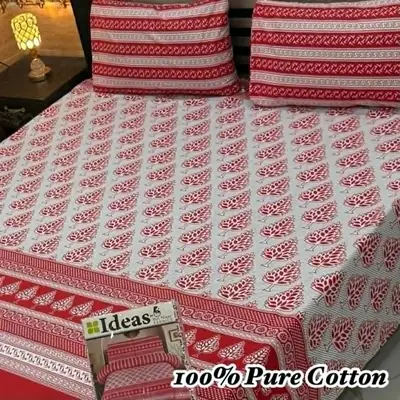 3 Pcs Cotton Printed Double Bedsheet
