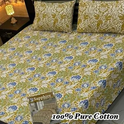 3 Pcs Cotton Printed Double Bedsheet
