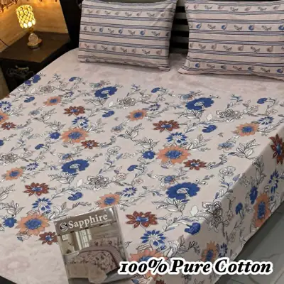 3 Pcs Cotton Printed Double Bedsheet