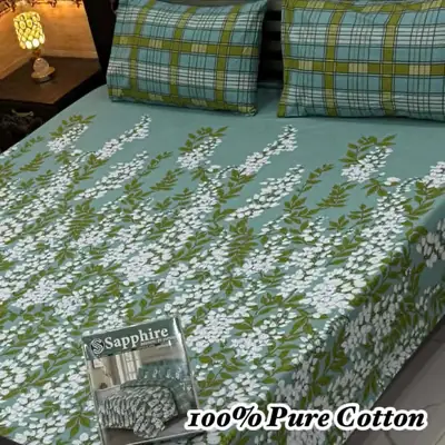 3 Pcs Cotton Printed Double Bedsheet