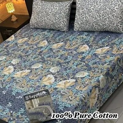 3 Pcs Cotton Printed Double Bedsheet
