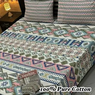 3 Pcs Cotton Printed Double Bedsheet