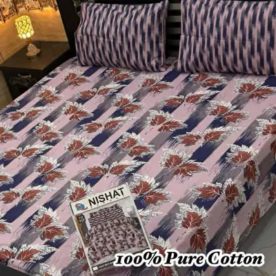 3 Pcs Cotton Printed Double Bedsheet