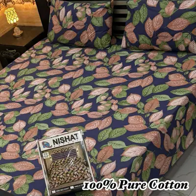 3 Pcs Cotton Printed Double Bedsheet