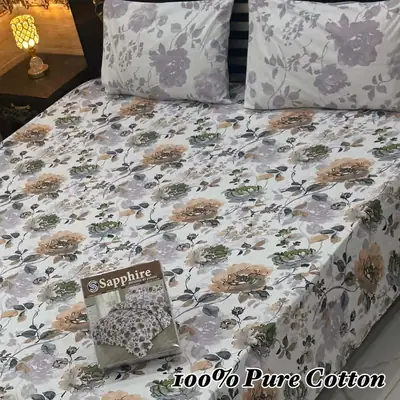 3 Pcs Cotton Printed Double Bedsheet