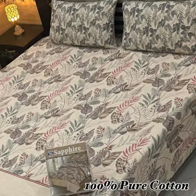 3 Pcs Cotton Printed Double Bedsheet