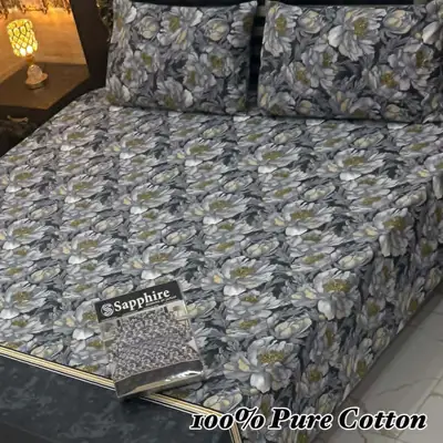 3 Pcs Cotton Printed Double Bedsheet