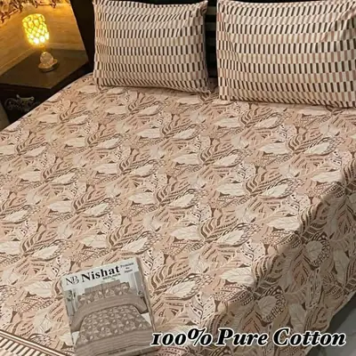 3 Pcs Cotton Printed Double Bedsheet