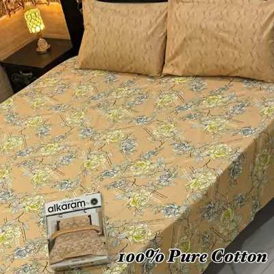 3 Pcs Cotton Printed Double Bedsheet