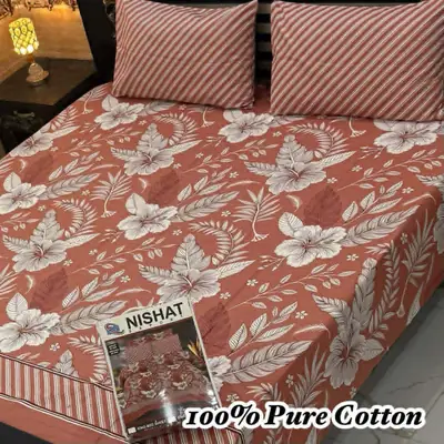 3 Pcs Cotton Printed Double Bedsheet