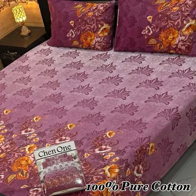 3 Pcs Cotton Printed Double Bedsheet