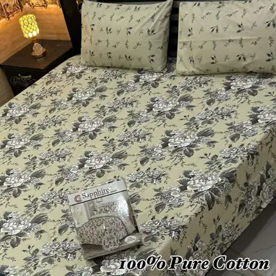 3 Pcs Cotton Printed Double Bedsheet