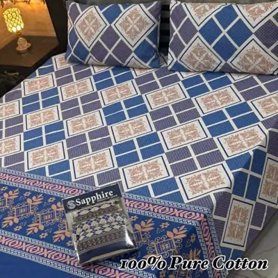 3 Pcs Cotton Printed Double Bedsheet