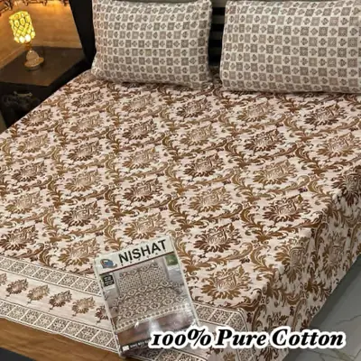 3 Pcs Cotton Printed Double Bedsheet